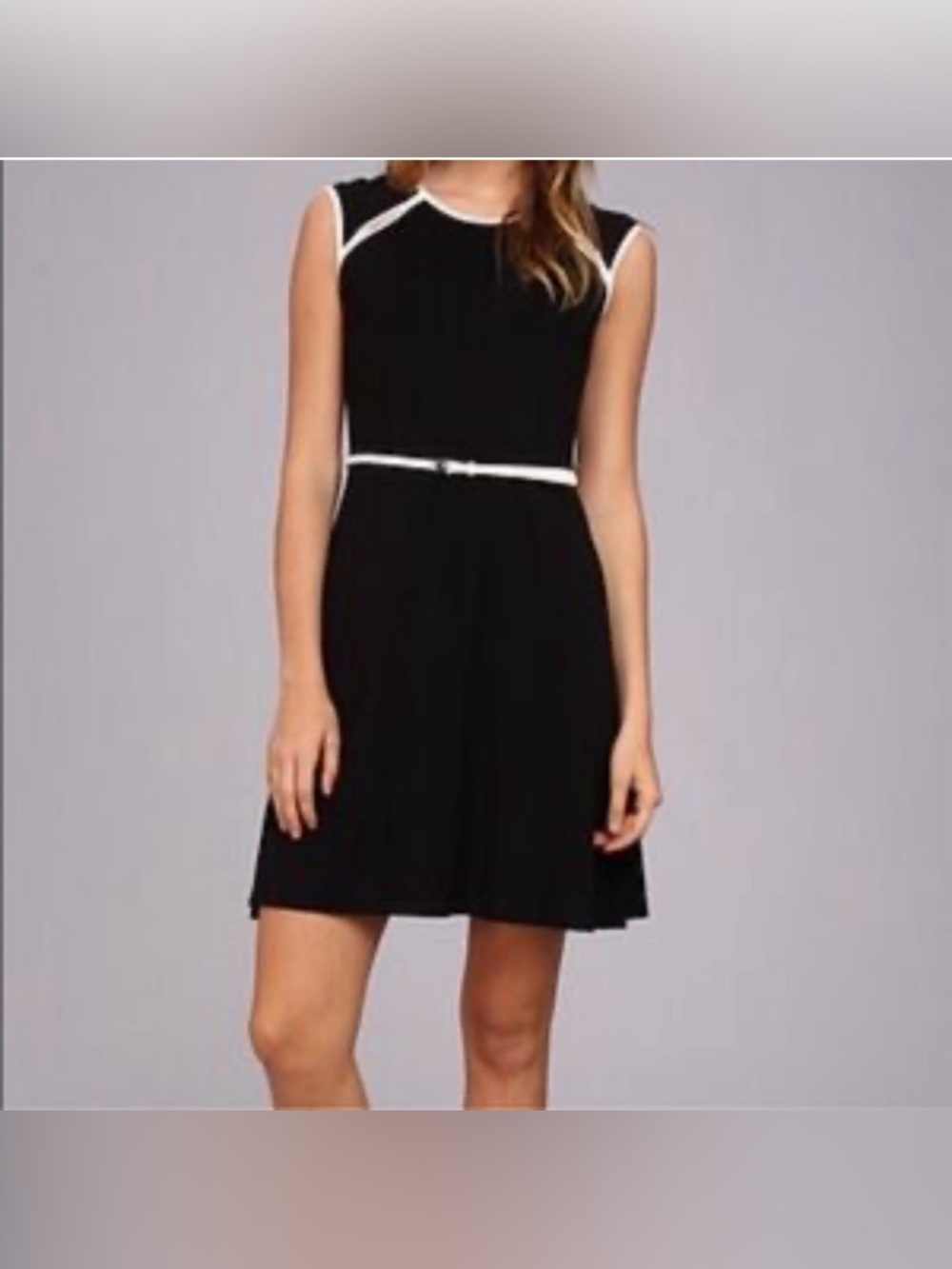 Calvin Klein Navy Midi Dress with White Piping. Size-8